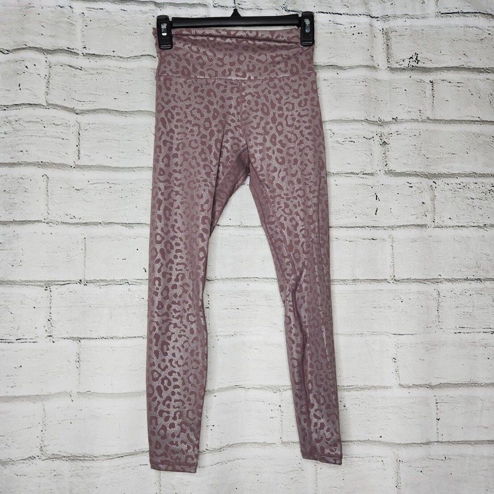Zyia Mid Rise Cheetah Print Purple Full Length Leggings Womens Size 2 Athleisure